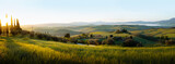 Fototapeta Natura - Panorama of landscape with sunrise in Tuscany, Italy