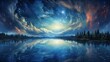 a painting of a night sky with stars and clouds over a lake.  generative ai
