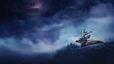  a painting of a deer laying down on a hill under a night sky.  generative ai