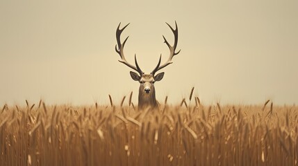 Sticker -  a deer with antlers standing in a field of wheat.  generative ai