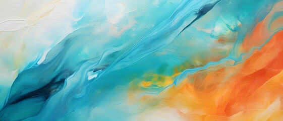 Wall Mural - Pastel watercolor background with orange and turquoise colors