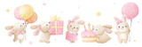 Fototapeta Pokój dzieciecy - Draw vector illustration banner adorable baby bunny girl For nursery birthday kids Sweet dream