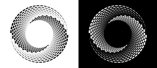 Abstract background with rectangles in circle. Art design spiral as logo or icon. A black figure on a white background and an equally white figure on the black side.