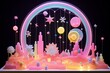 Pastel neon diorama with celestial elements. Generative AI