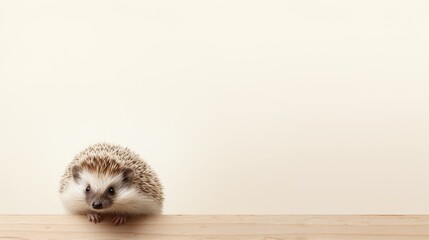 Sticker -  a hedgehog is sitting on a wooden table and looking at the camera.  generative ai