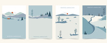 Winter Landscape Background With Mountain,tree.Editable Vector Illustration For Postcard,a4 Vertical Size