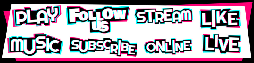 Wall Mural - Set of stickers for a popular social network. Black - blue  - pink sticker on white background. Modern advertising social media design.