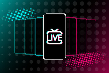 Wall Mural - live icon on smartphone screen in popular social media style. modern advertising social media design