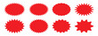 Red price sticker set. Sale or discount sticker, sunburst badges icon. Sale sticker, price tag. Starburst promotional badge set, shopping labels
