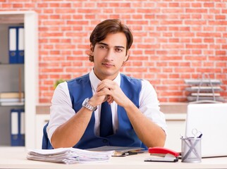 Wall Mural - Young handsome employee working in the office