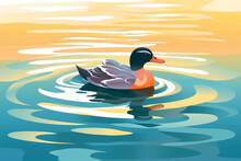 Cartoon Style Of A Duck Swimming
