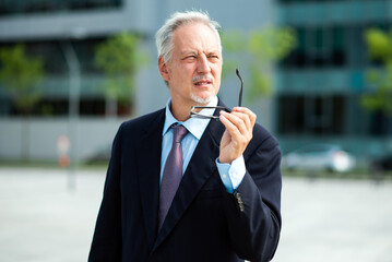 Canvas Print - Mature thoughtful businessman portrait outdoor