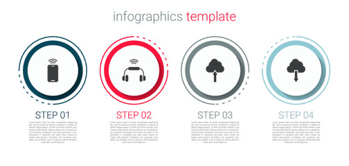 Poster - Set Mobile with wi-fi wireless, Smart headphones system, Cloud upload and download. Business infographic template. Vector