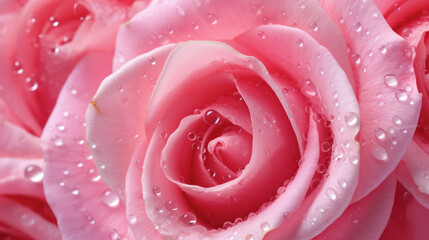 Wall Mural - Macro Photography, Crystal Clear Dewdrops on Pink Rose Petals - Nature's Beauty