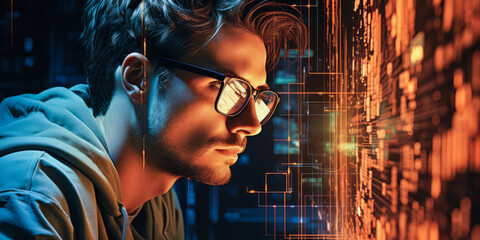 Computer Programmer portrait. Create, modify, and test the code, forms, and script that allow computer applications to run. Work from specifications drawn up by software developers, designing software