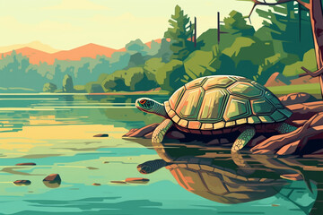 Wall Mural - cartoon style of a turtle