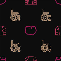 Poster - Set line Adult diaper, Wheelchair and Eyeglasses on seamless pattern. Vector