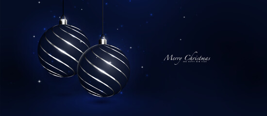 Poster - Luxury shiny lines Christmas ball background. Decoration elements. Holidays greeting card, Banner. Vector illustration