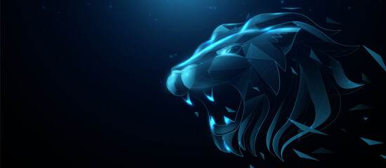Aufkleber - Head lion polygon line texture. Lion roar. Wireframe, Low polygon, lines, Starry, and style design. Illustration vector