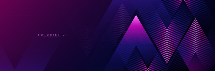 Poster - Trendy purple abstract glowing geometric triangle lines background. Futuristic technology digital hi-tech concept banner. Vector illustration