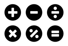 Basic Mathematical Symbols. Addition, Subtraction, Multiplication, Division, And Equality Icon Of Mathematics