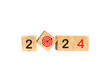 © Sumeth - New Year 2024 with wooden blocks. Start the New Year 2024 with a goal plan. goal concept Action plan, strategy, new year business vision. isolated on white background. PNG