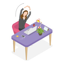 3D Isometric Flat  Illustration Of Exercises In Office. Item 2