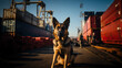 German shepard dog guarding a harbour