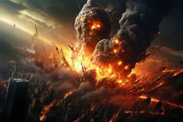 Wall Mural - Dynamic Earthquake globe explosion art. Clash map. Generate Ai