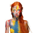© J S - Women of color - young beautiful ginger female topless, face and skin covered by body paint, isolated on white or transparent