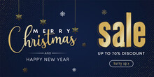 Christmas Discount Promo Offers Sale Holiday Seasonal Banner. Modern Xmas Banner Design. Winter Holidays Social Media Poster. Merry Christmas And Happy New Year Shopping Promotion Post