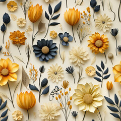 Seamless pattern with flowers in vintage style.