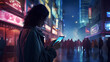 © theevening - Woman using mobile phone in city at the night.