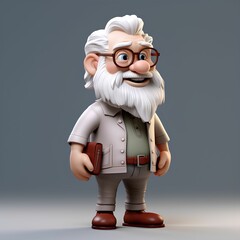 3D old man with white hair and white beard