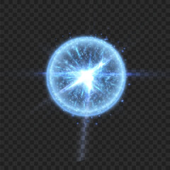 Poster - Abstract light effect. Explosion of a blue nova in outer space. Vector on transparent background.