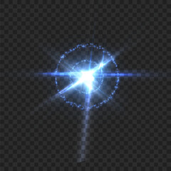 Poster - Abstract light effect. Explosion of a blue nova in outer space. Vector on transparent background.