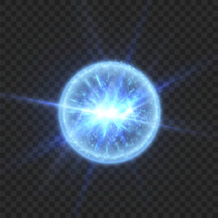 Poster - Abstract light effect. Explosion of a blue nova in outer space. Vector on transparent background.