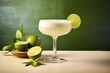  a margarita cocktail with limes and a wooden bowl of limes.  generative ai