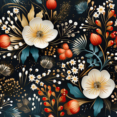 Seamless pattern with flowers in vintage style.