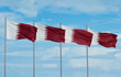Qatar four flags in row, multiple flags in line