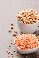 Wall Mural - Raw red lentils bean with chickpeas in bowl