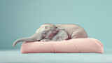 Fototapeta Dziecięca - A very cute little elephant lies on a pink bed. Image of a cute, minimalist watercolor style. Generative ai