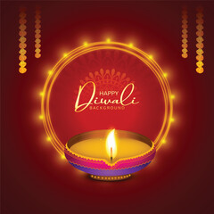 Wall Mural - Beautiful greeting card for festival happy diwali background