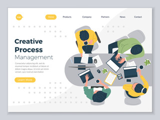 Wall Mural - business landing. web page with illustration of top view office people managers sitting at table rec