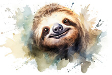 Sloth Head Watercolor Illustration Style