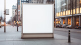 Fototapeta  - The blank, empty digital outdoor signage mockup on a bustling city street set the stage for an editorial photography piece. Against the backdrop of the urban landscape, the void in the signage seemed