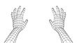 Polygonal Mesh or Wireframe Hands Open and Reaching in Front of Viewer. VR or Virtual Reality Concept With First Person Point of View