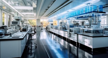 Leinwandbilder - Medical research laboratory, Science laboratory with cabinets and research desks, Computers and other analytical equipment.