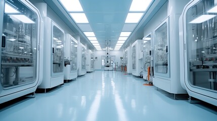 Wall Mural - Industrial large scale chemical production in controlled sterile conditions, Pharmaceutical clean room.
