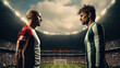 © visoot - Two players football stand face to face in the center of the stadium, Ready to take on their challenge.